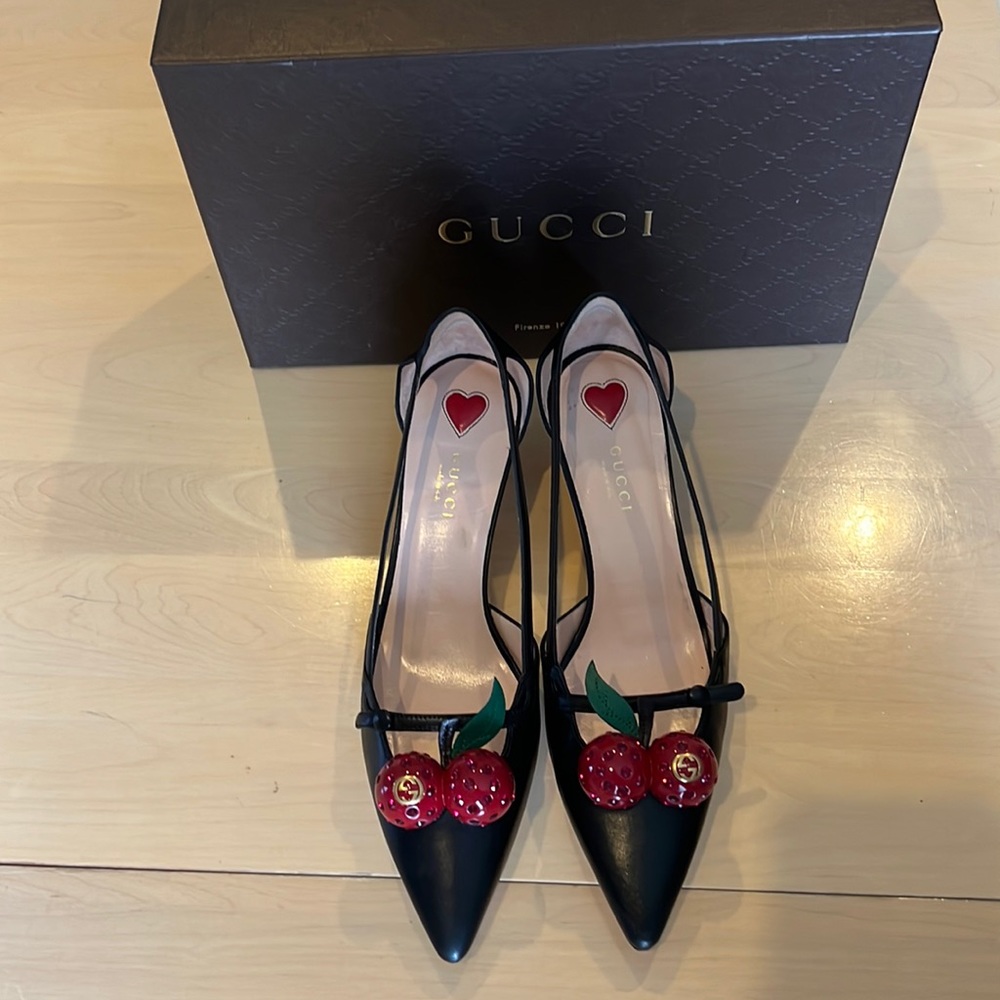 GUCCI Cherry Rhinestone heels